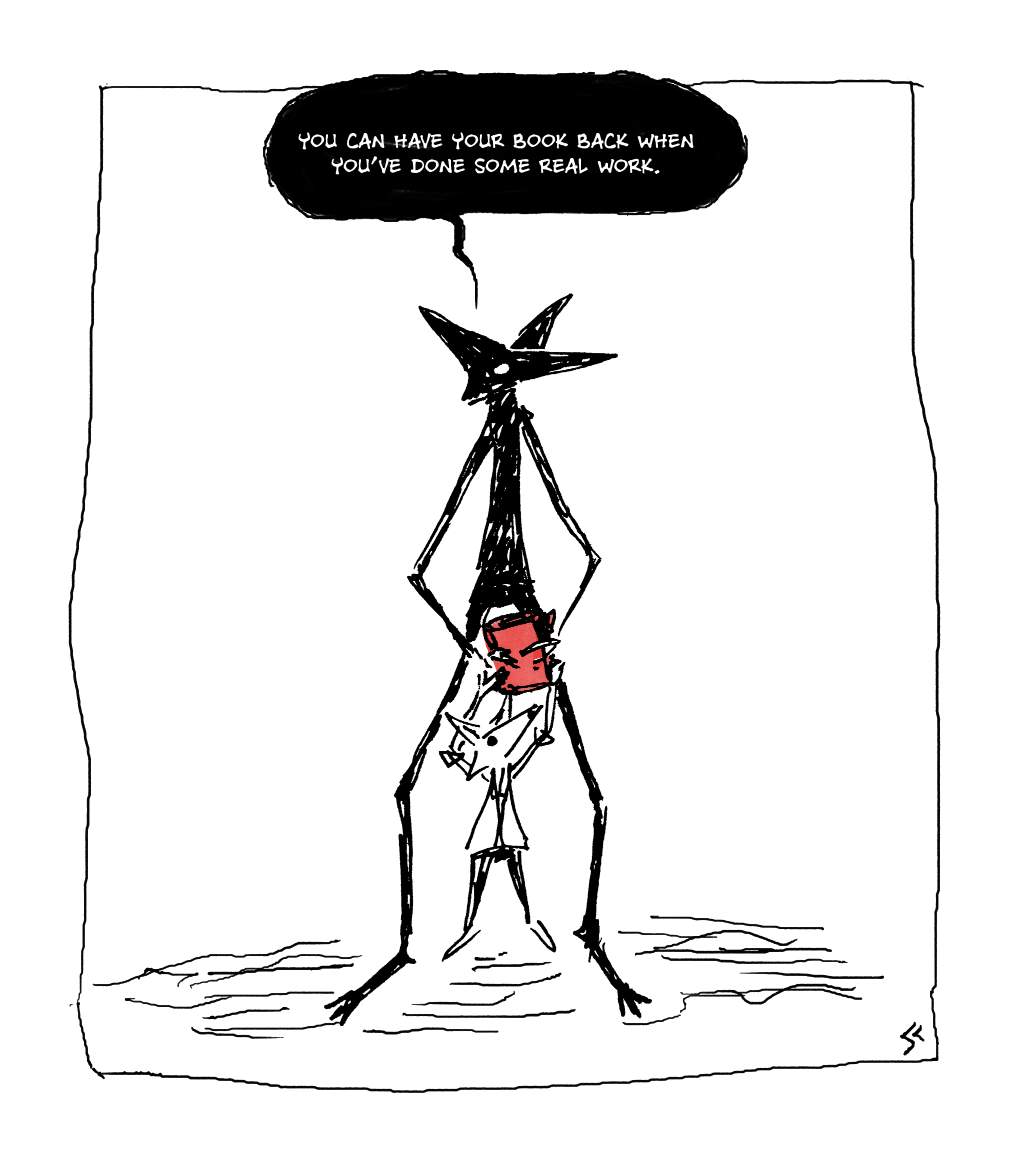 Dark Fox holding a book out of Fox's reach until he does some 'real work'