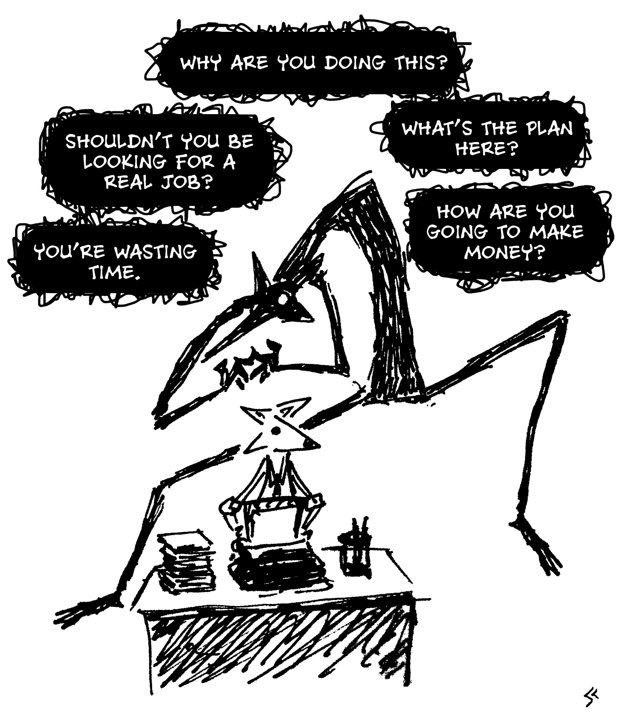 Dark Fox is trying to convince Fox that they need to get a real job instead of their creative pursuit